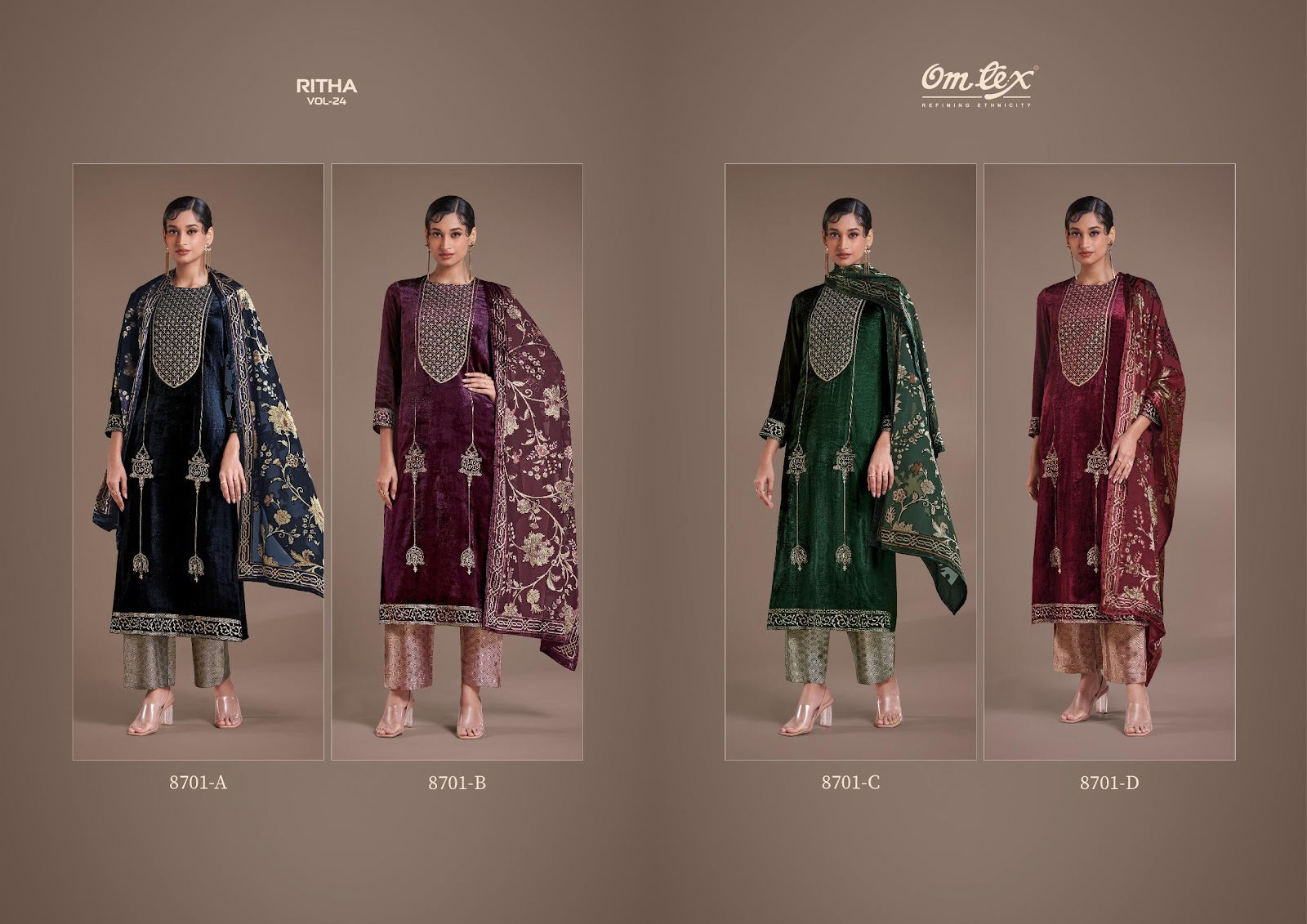 Ritha Vol 24 Omtex Velvet Suits Supplier Gujarat
