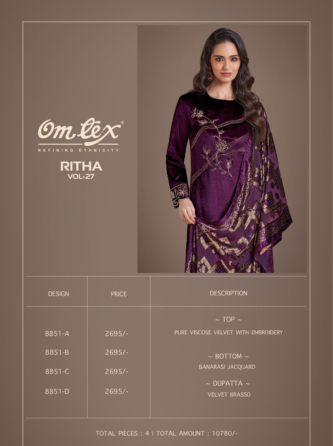 Ritha Vol 27 Omtex Velvet Suits Supplier Ahmedabad