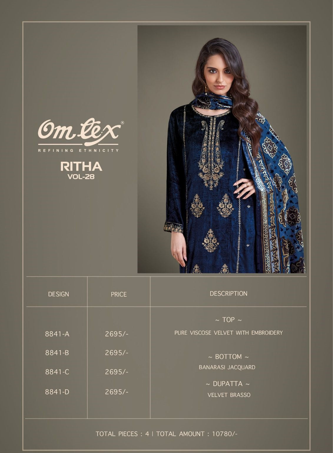 Ritha Vol 28 Omtex Pure Viscose Velvet Suits Wholesaler Gujarat