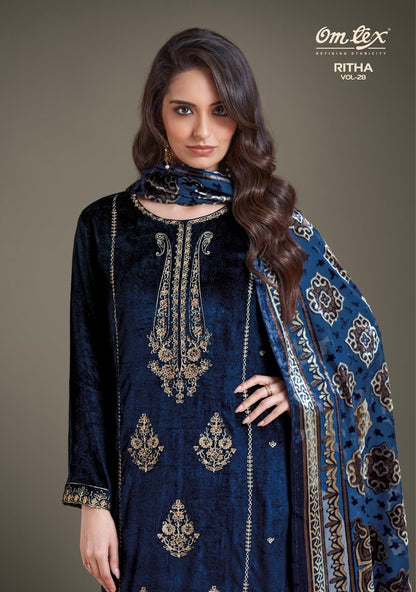 Ritha Vol 28 Omtex Pure Viscose Velvet Suits Wholesaler Gujarat