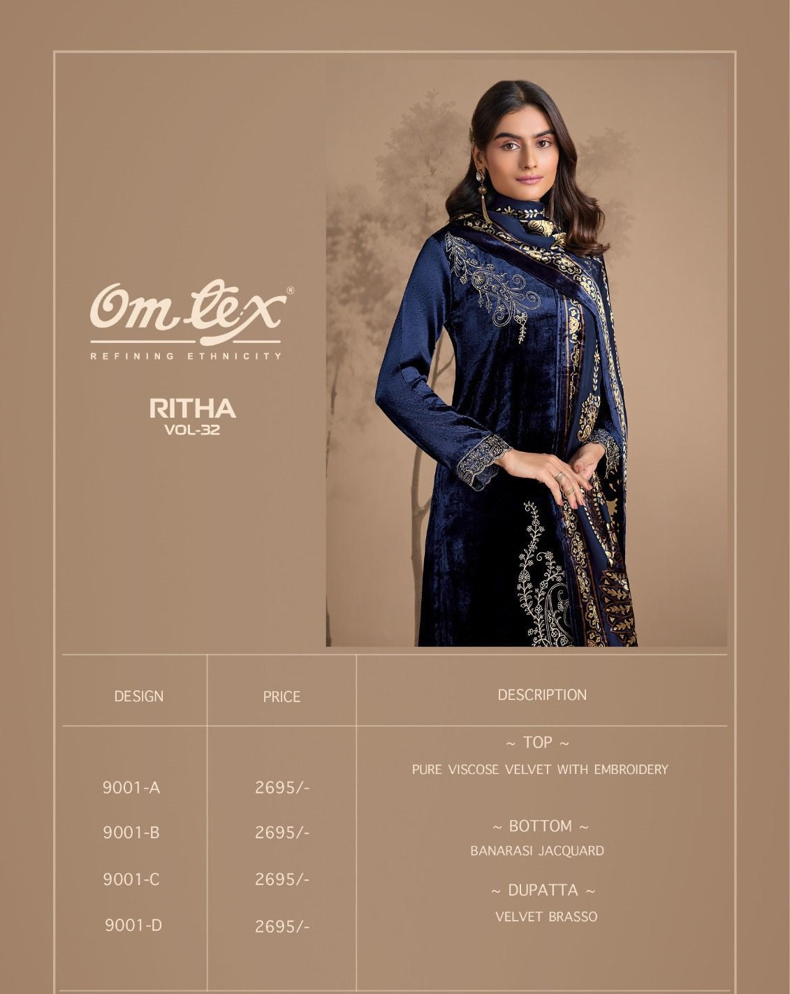 Ritha Vol 32 Omtex Viscose Velvet Suits Manufacturer India