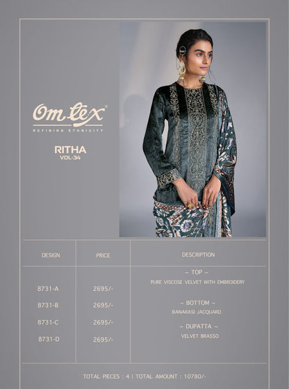 Ritha Vol 34 Omtex Pure Viscose Velvet Suits Exporter Gujarat