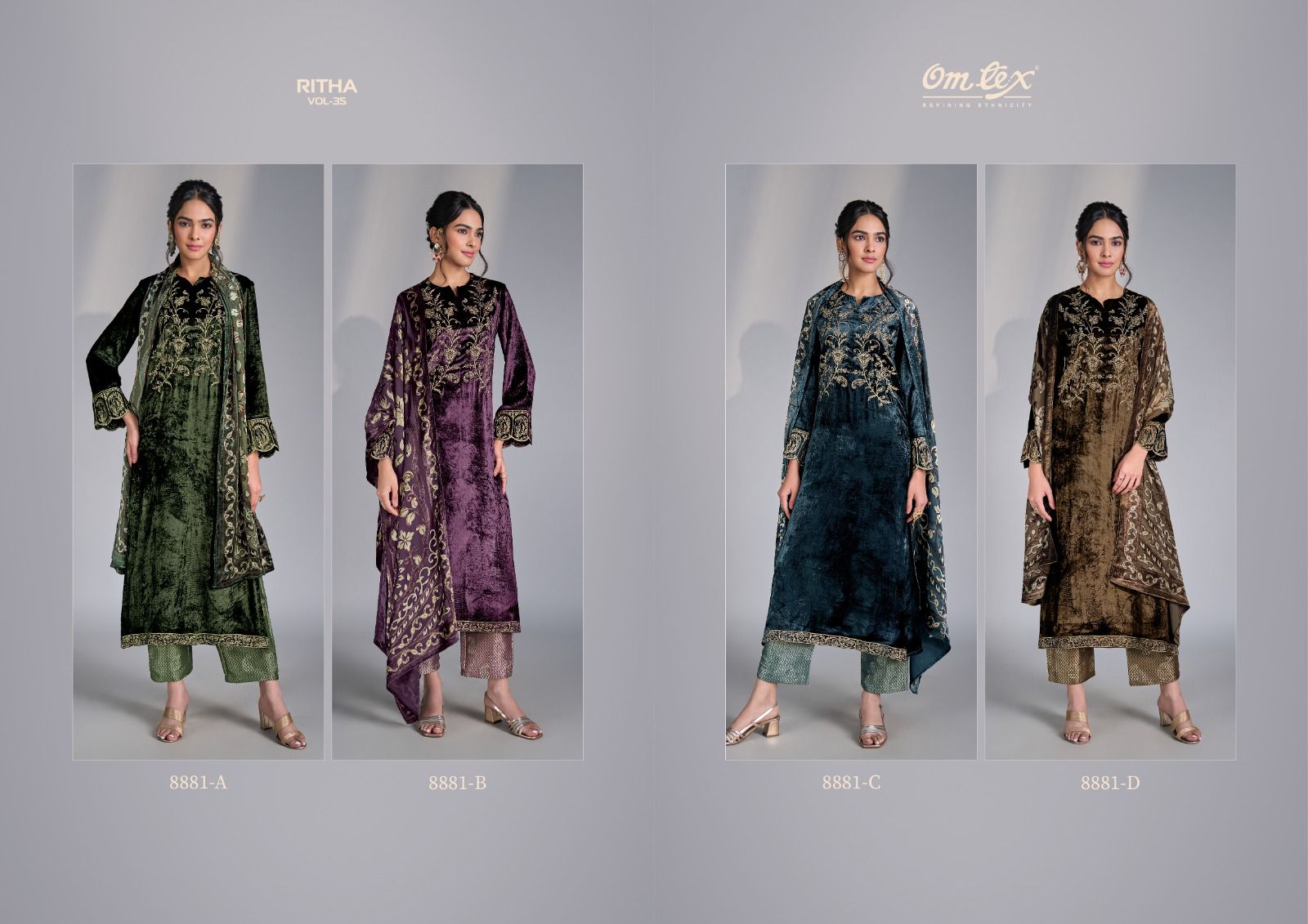 Ritha Vol 35 Omtex Pure Viscose Velvet Suits Exporter Ahmedabad