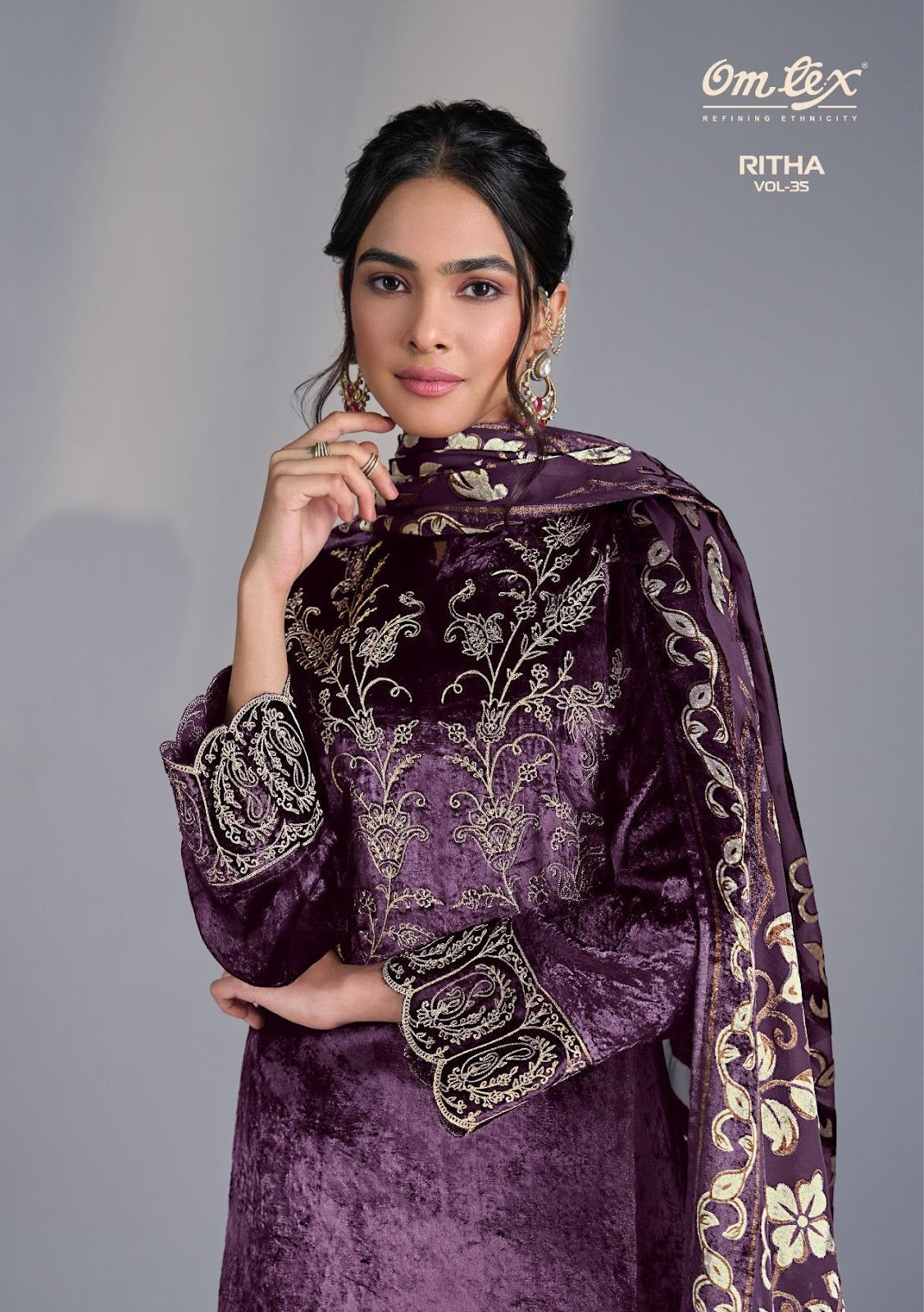 Ritha Vol 35 Omtex Pure Viscose Velvet Suits Exporter Ahmedabad