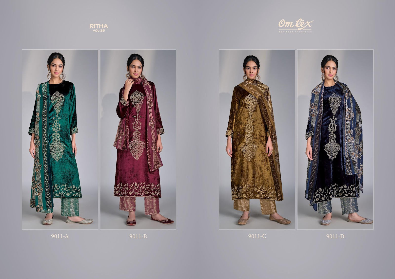 Ritha Vol 36 Omtex Velvet Suits Wholesale Price
