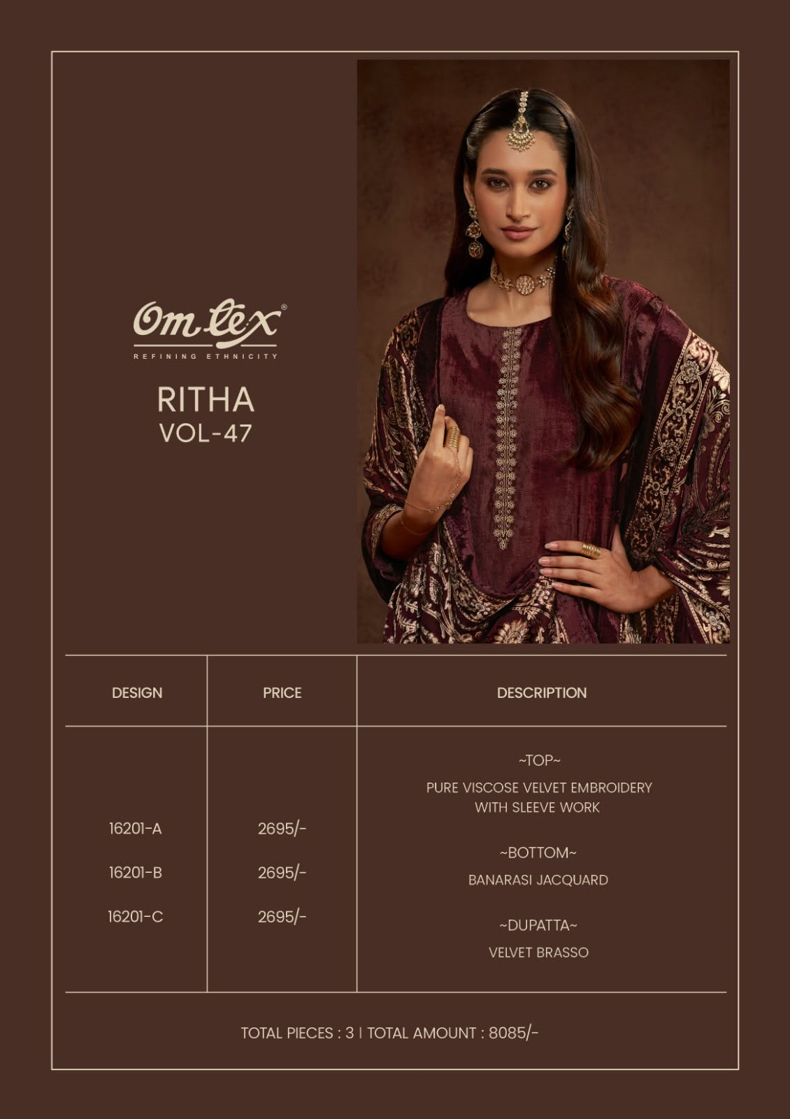 Ritha Vol 47 Omtex Viscose Velvet Suits Exporter Ahmedabad