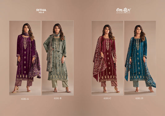 Ritha Vol 9 6181 Omtex Viscose Velvet Suits Exporter India