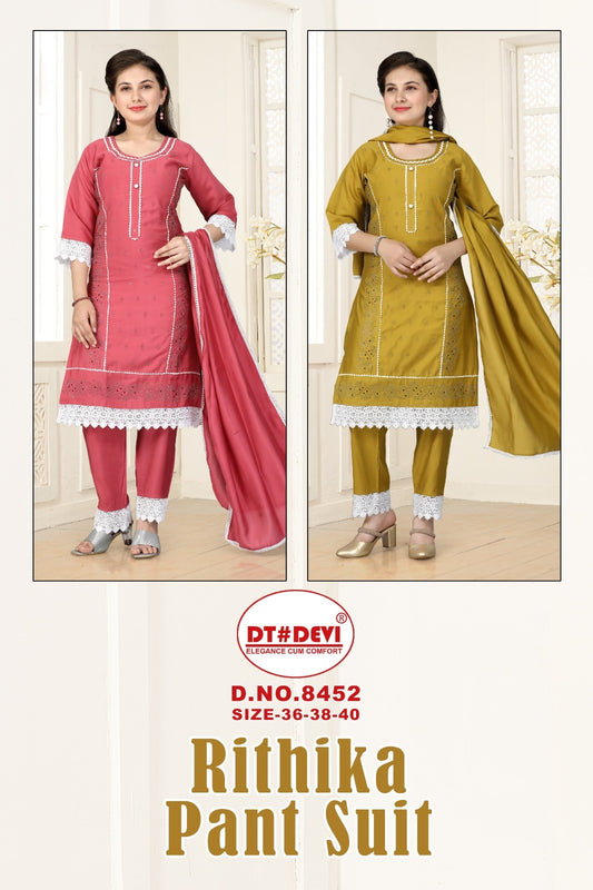 Rithika 8452 Dt Devi Roman Silk Readymade Pant Style Suits Wholesale Price