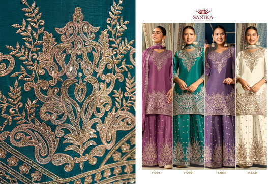 Rithika Sanika Fashion Chinnon Silk Readymade Plazzo Style Suits Exporter Gujarat