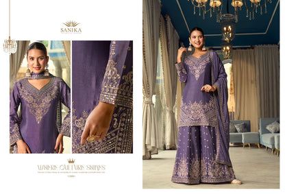 Rithika Sanika Fashion Chinnon Silk Readymade Plazzo Style Suits Exporter Gujarat