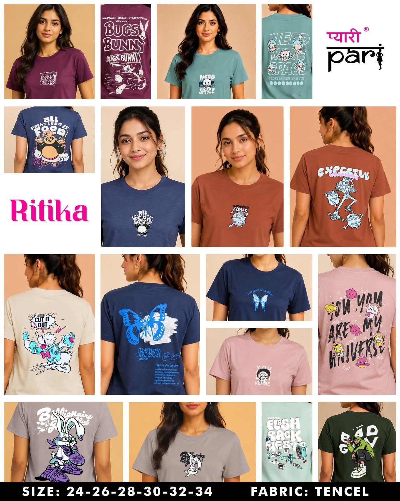 Ritika 1407 Pyari Pari Lycra Tencil Girls Tshirt Wholesaler Gujarat