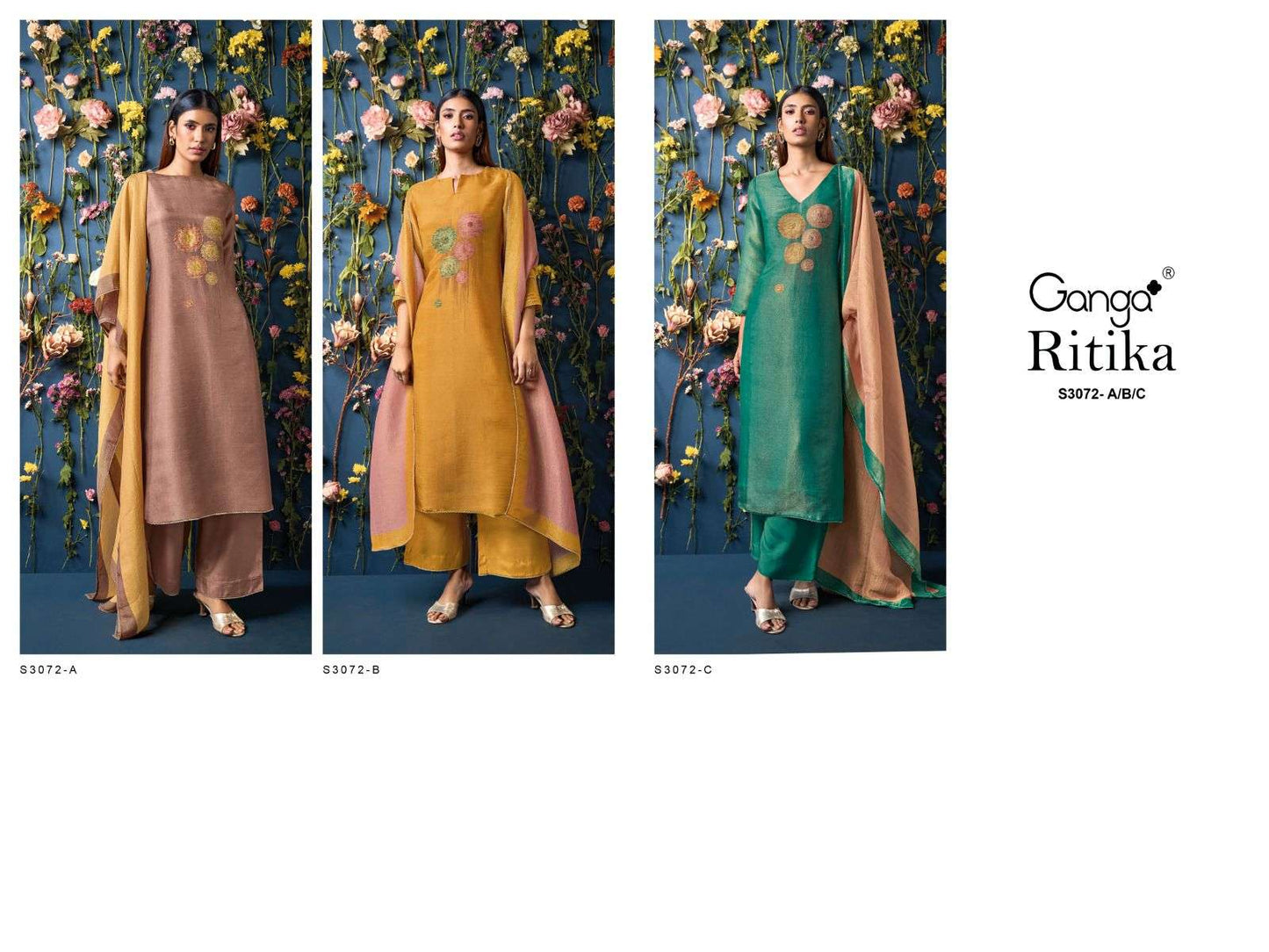 Ritika S3072 Ganga Bemberg Silk Plazzo Style Suits Manufacturer Gujarat
