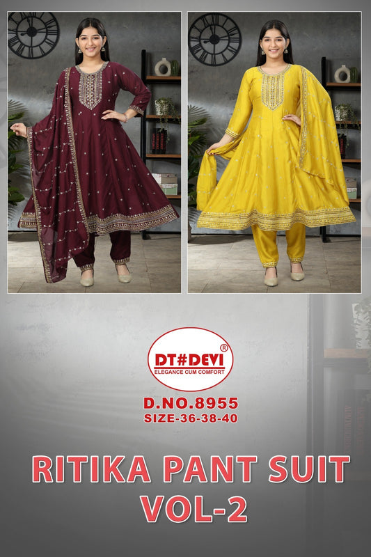 Ritika Vol 2 8955 Dt Devi Vichitra Silk Girls Readymade Pant Suits Wholesaler India