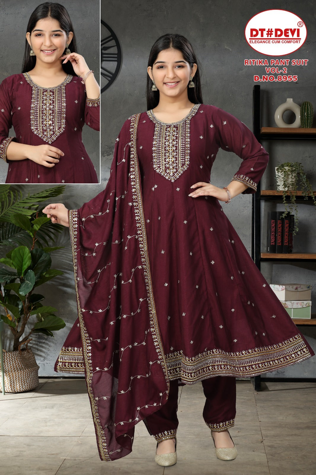 Ritika Vol 2 8955 Dt Devi Vichitra Silk Girls Readymade Pant Suits Wholesaler India