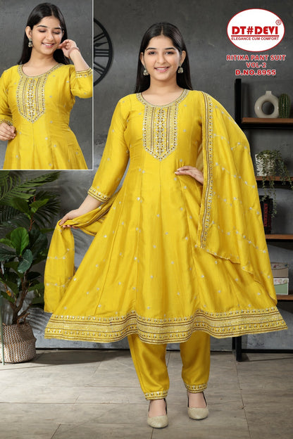 Ritika Vol 2 8955 Dt Devi Vichitra Silk Girls Readymade Pant Suits Wholesaler India
