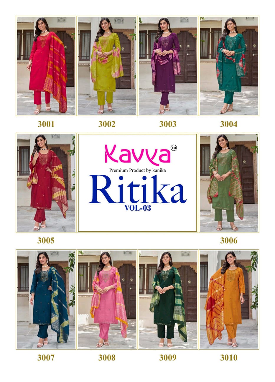 Ritika Vol 3 Kavya Viscose Readymade Pant Style Suits Supplier