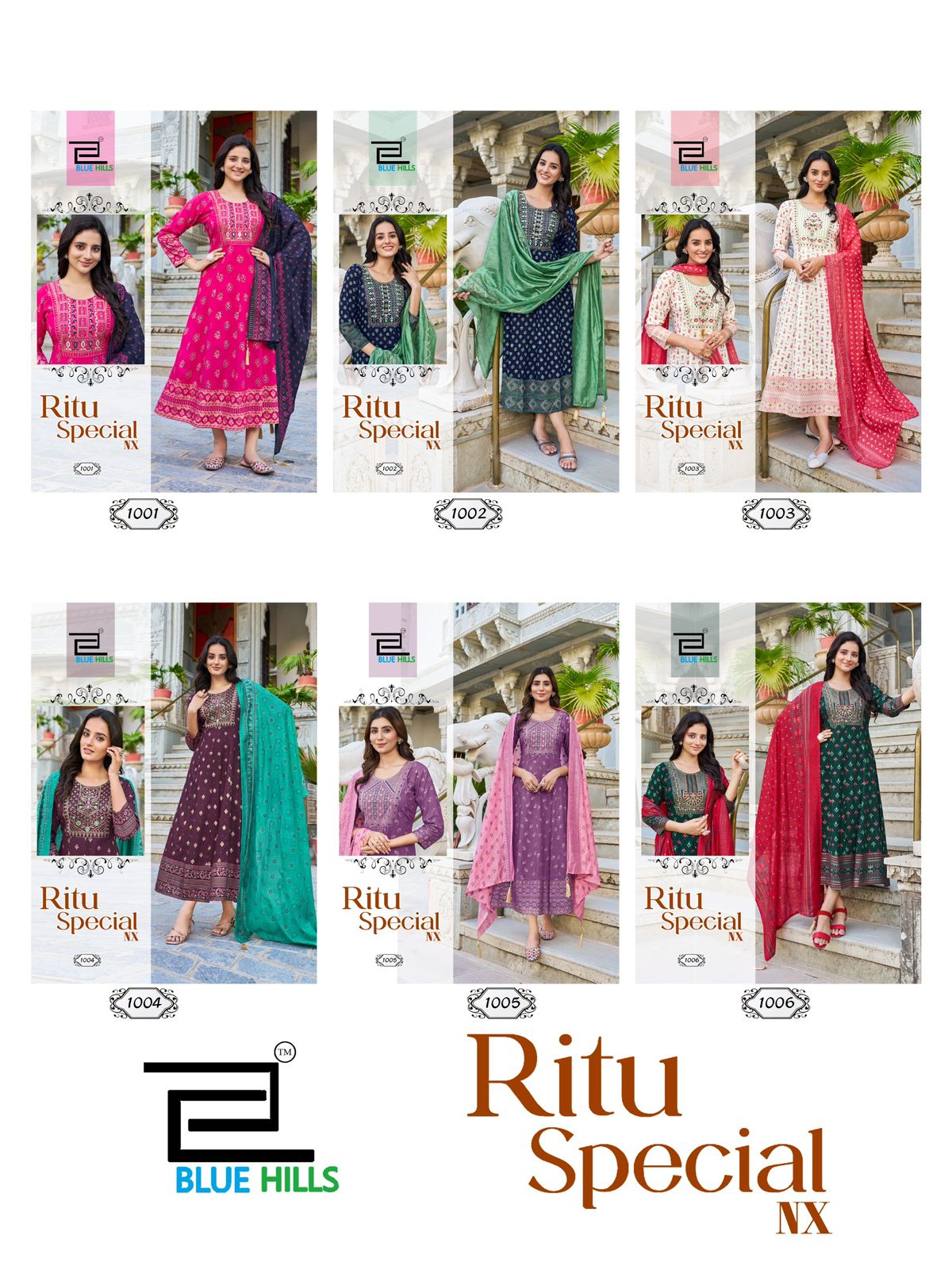 Ritu Special Nx Blue Hills Rayon 14Kg Gown Dupatta Set Exporter