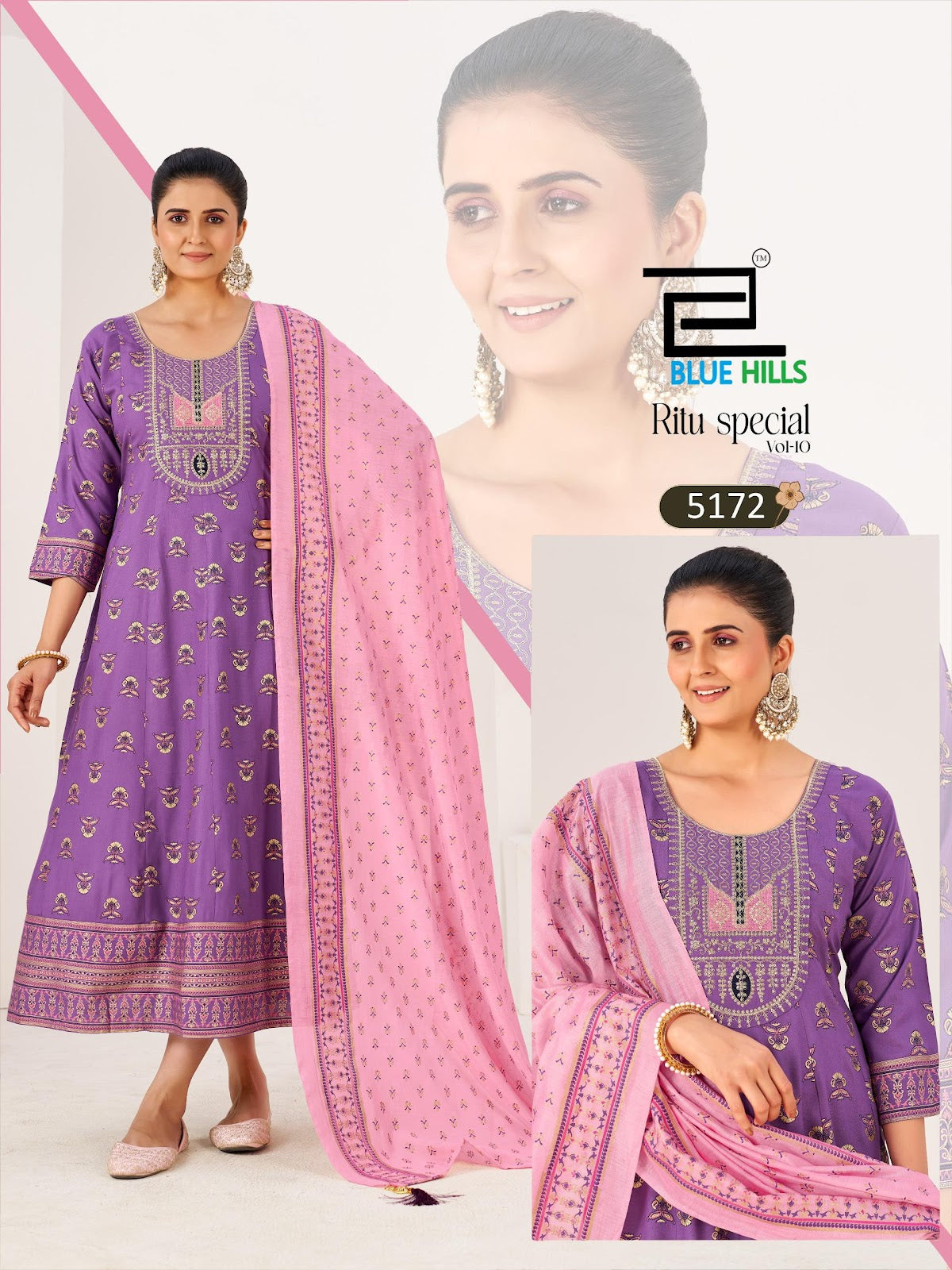 Ritu Special Vol 10 Blue Hills Rayon 14Kg Kurti Dupatta Set Exporter Gujarat