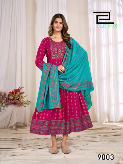 Ritu Special Vol 9 Blue Hills Rayon 14Kg Kurti Dupatta Set Manufacturer India