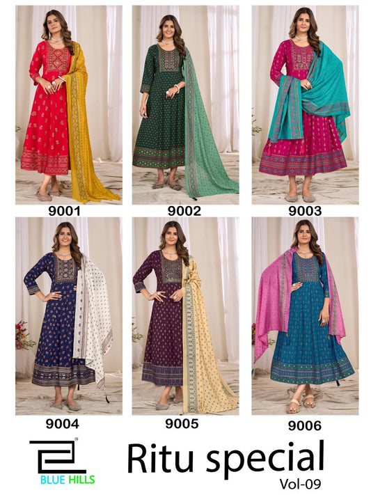 Ritu Special Vol 9 Blue Hills Rayon 14Kg Kurti Dupatta Set Manufacturer India