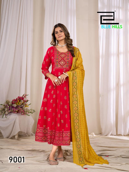 Ritu Special Vol 9 Blue Hills Rayon 14Kg Kurti Dupatta Set Manufacturer India