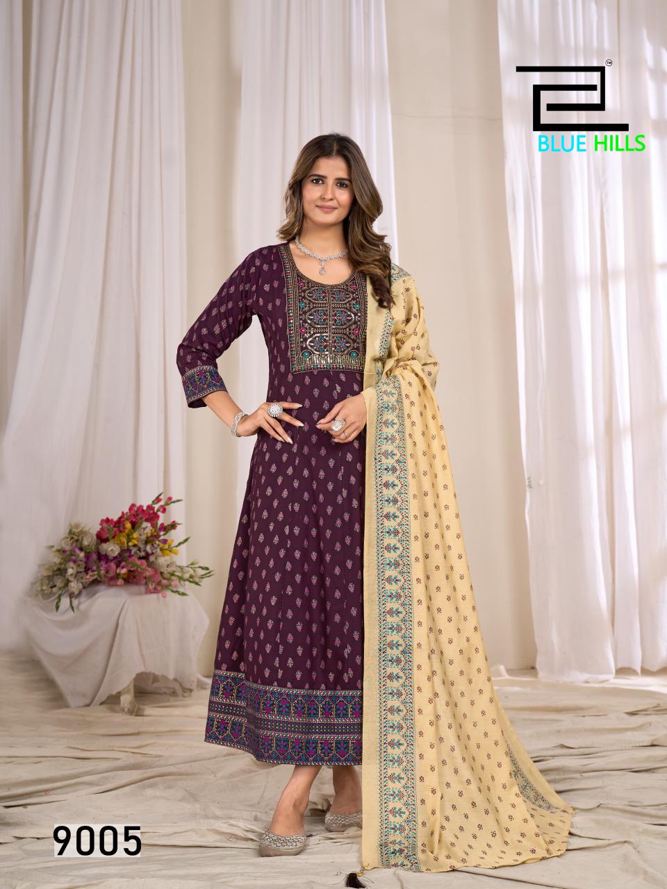 Ritu Special Vol 9 Blue Hills Rayon 14Kg Kurti Dupatta Set Manufacturer India