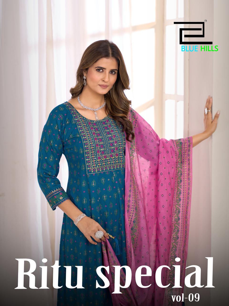 Ritu Special Vol 9 Blue Hills Rayon 14Kg Kurti Dupatta Set Manufacturer India