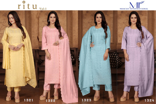 Ritu Vol 1 Moksh Heavy Chanderi Readymade Pant Style Suits Wholesale Price