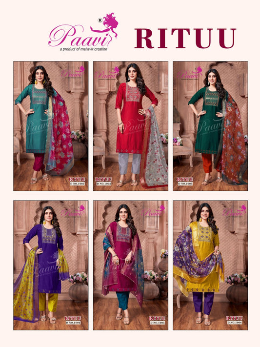 Rituu Paavi Vertical Readymade Pant Style Suits Wholesale Price