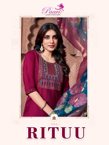 Rituu Paavi Vertical Readymade Pant Style Suits Wholesale Price