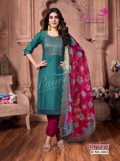 Rituu Paavi Vertical Readymade Pant Style Suits Wholesale Price