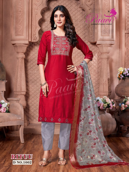 Rituu Paavi Vertical Readymade Pant Style Suits Wholesale Price