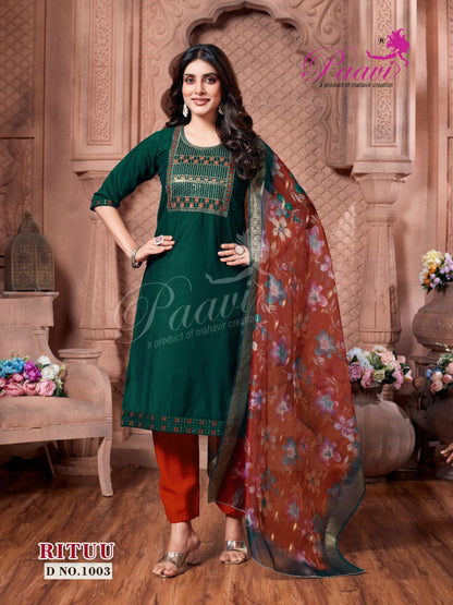 Rituu Paavi Vertical Readymade Pant Style Suits Wholesale Price