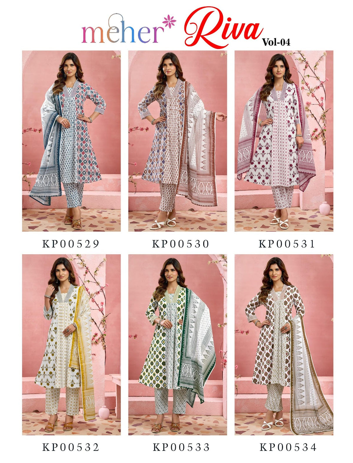 Riva Vol 4 Meher Cotton Cambric Readymade Anarkali Suits Wholesaler India