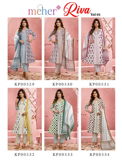 Riva Vol 4 Meher Cotton Cambric Readymade Anarkali Suits Wholesaler India