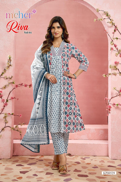 Riva Vol 4 Meher Cotton Cambric Readymade Anarkali Suits Wholesaler India