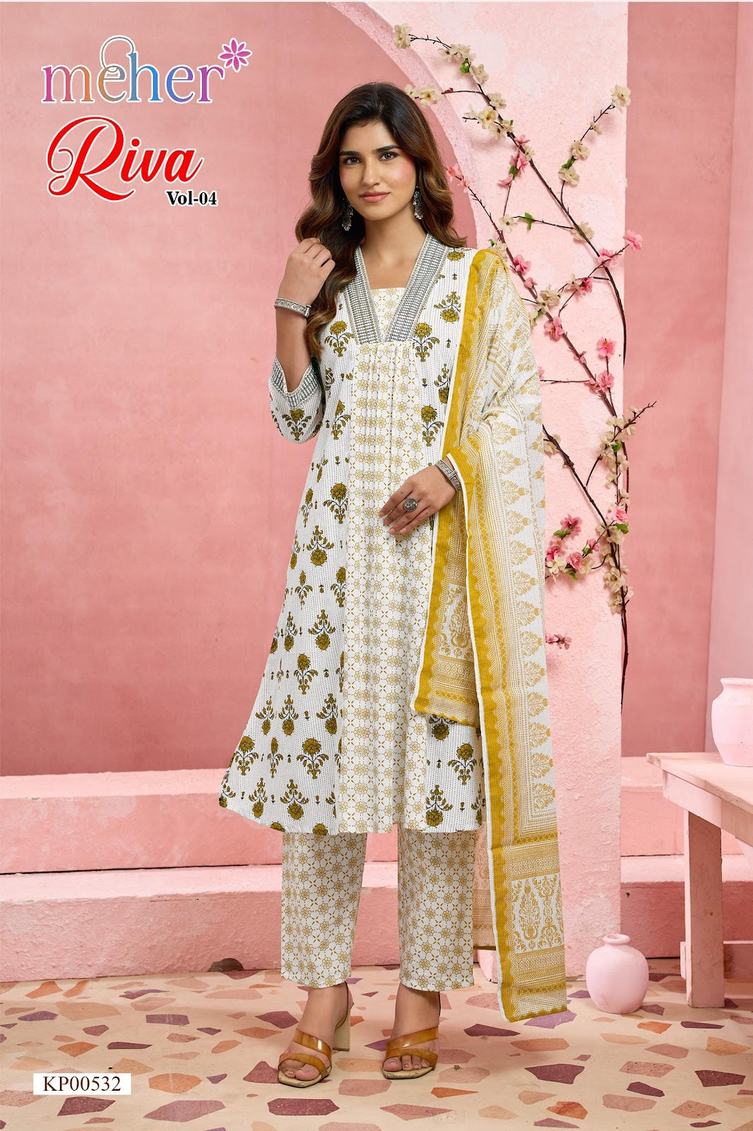 Riva Vol 4 Meher Cotton Cambric Readymade Anarkali Suits Wholesaler India