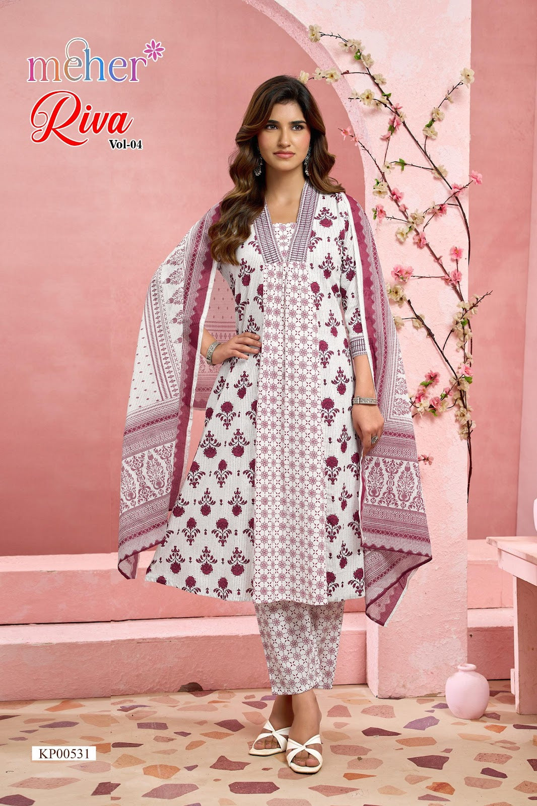 Riva Vol 4 Meher Cotton Cambric Readymade Anarkali Suits Wholesaler India