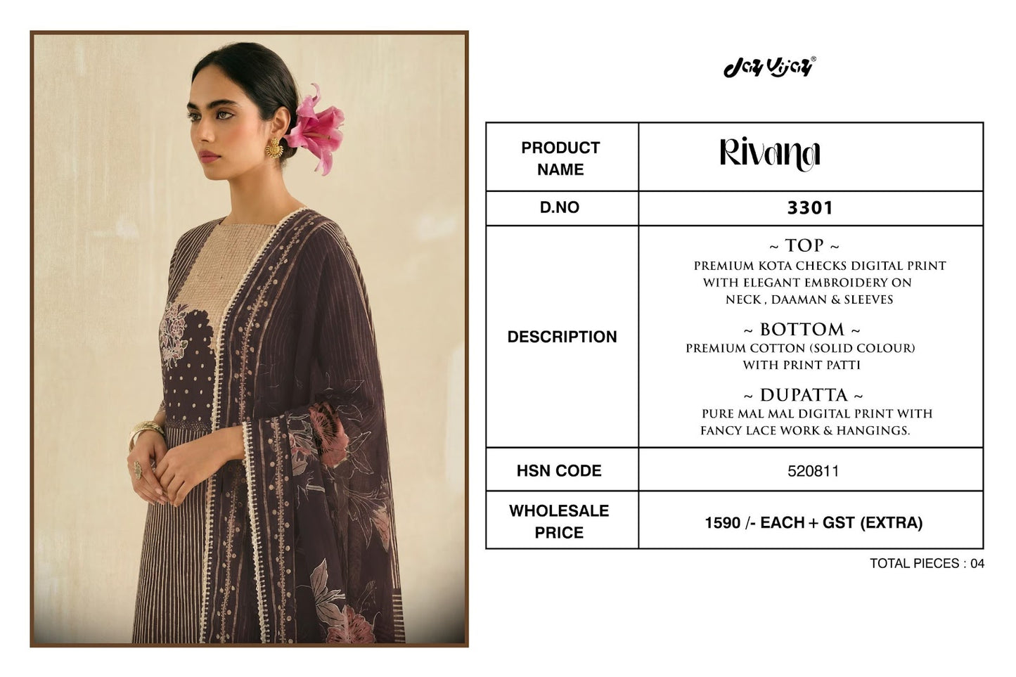 Rivana 3301 Jay Vijay Kota Checks Pant Style Suits Supplier