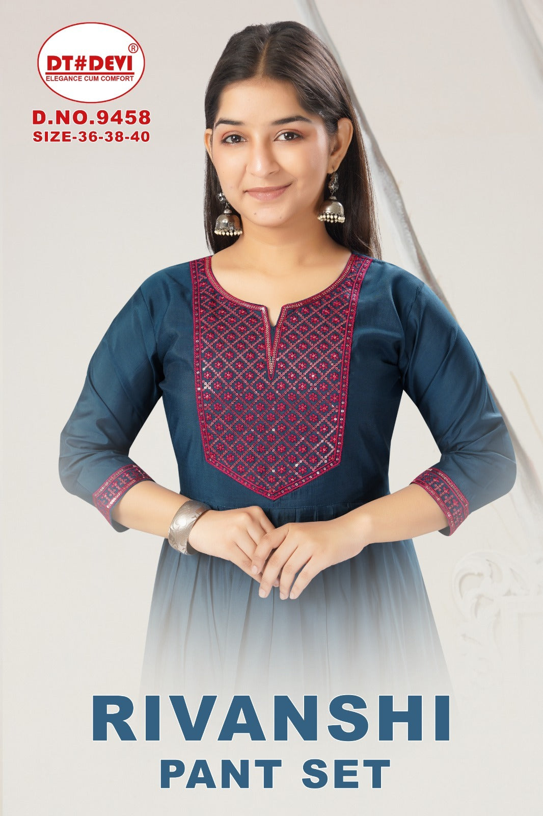 Rivanshi Dn 9458 Dt Devi Roman Silk Girls Readymade Pant Suits Wholesale Price