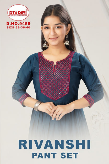 Rivanshi Dn 9458 Dt Devi Roman Silk Girls Readymade Pant Suits Wholesale Price
