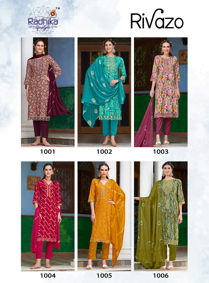 Rivazo Vol 1 Radhika Lifestyle Heavy Reyon Readymade Pant Style Suits Exporter Ahmedabad