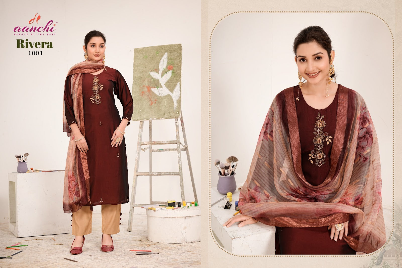 Rivera Aanchi Silk Readymade Pant Style Suits Wholesale Price