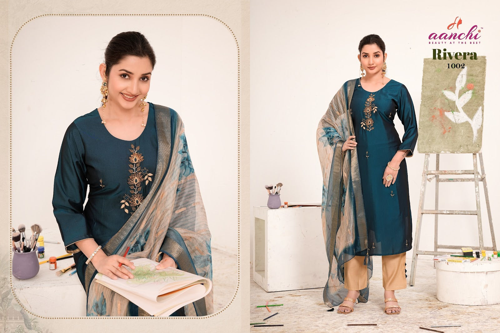 Rivera Aanchi Silk Readymade Pant Style Suits Wholesale Price