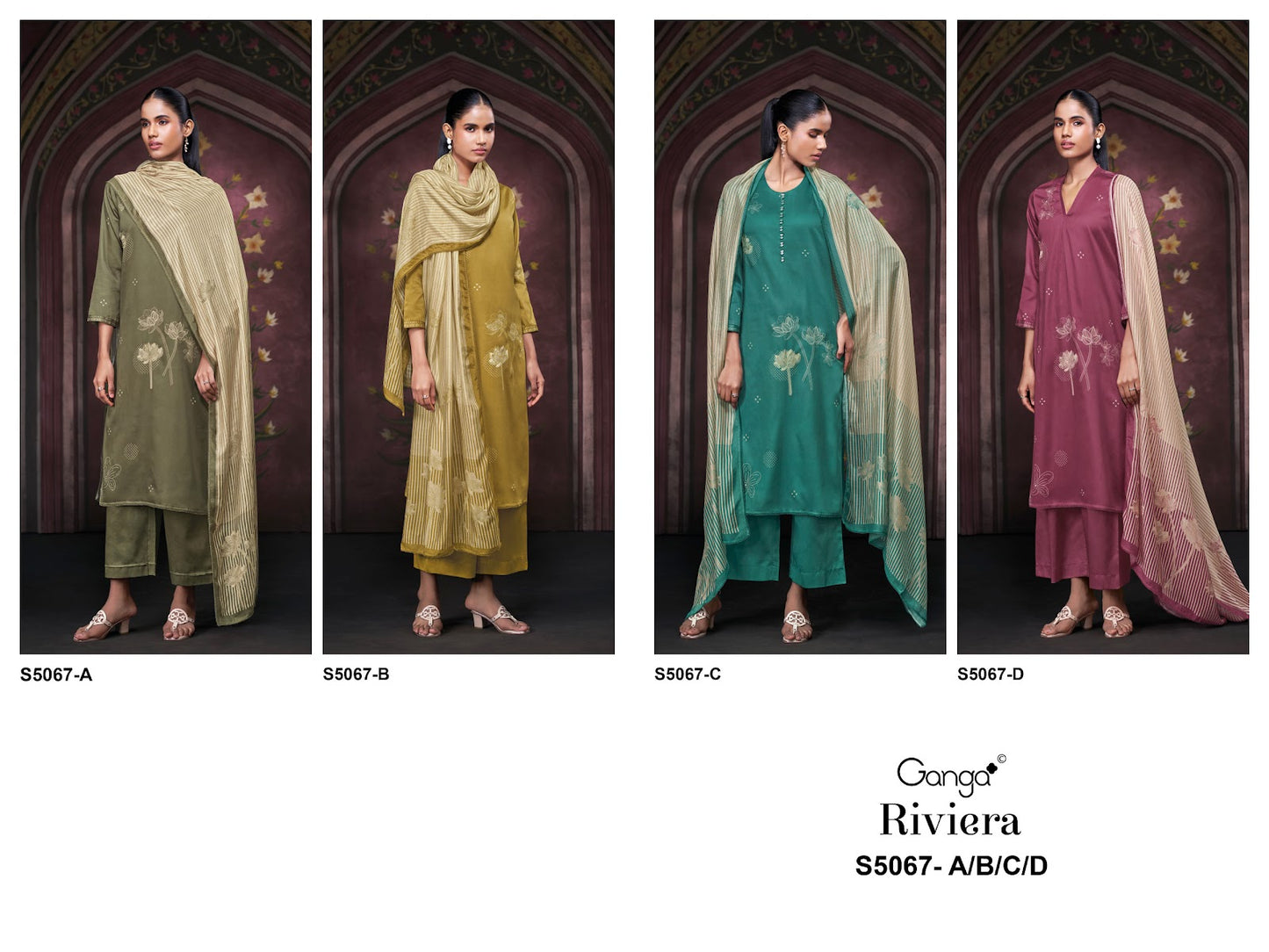 Riviera S5067 Ganga Cotton Satin Plazzo Style Suits Wholesaler Gujarat