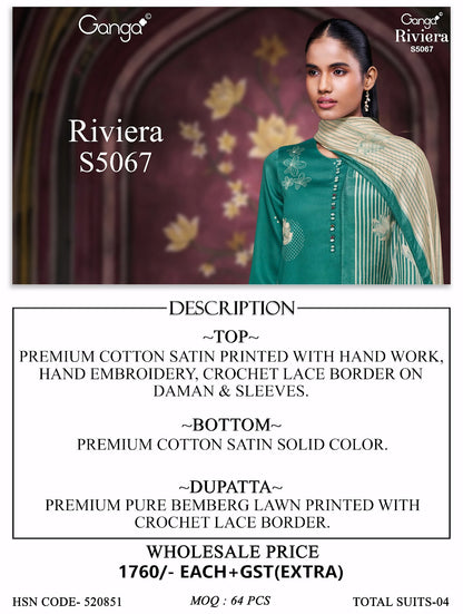 Riviera S5067 Ganga Cotton Satin Plazzo Style Suits Wholesaler Gujarat