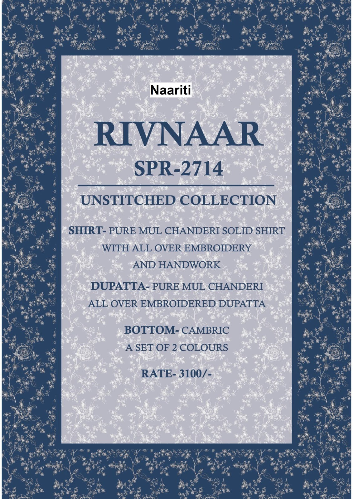 Rivnaar 2714 Naariti Mul Chanderi Pant Style Suits Supplier