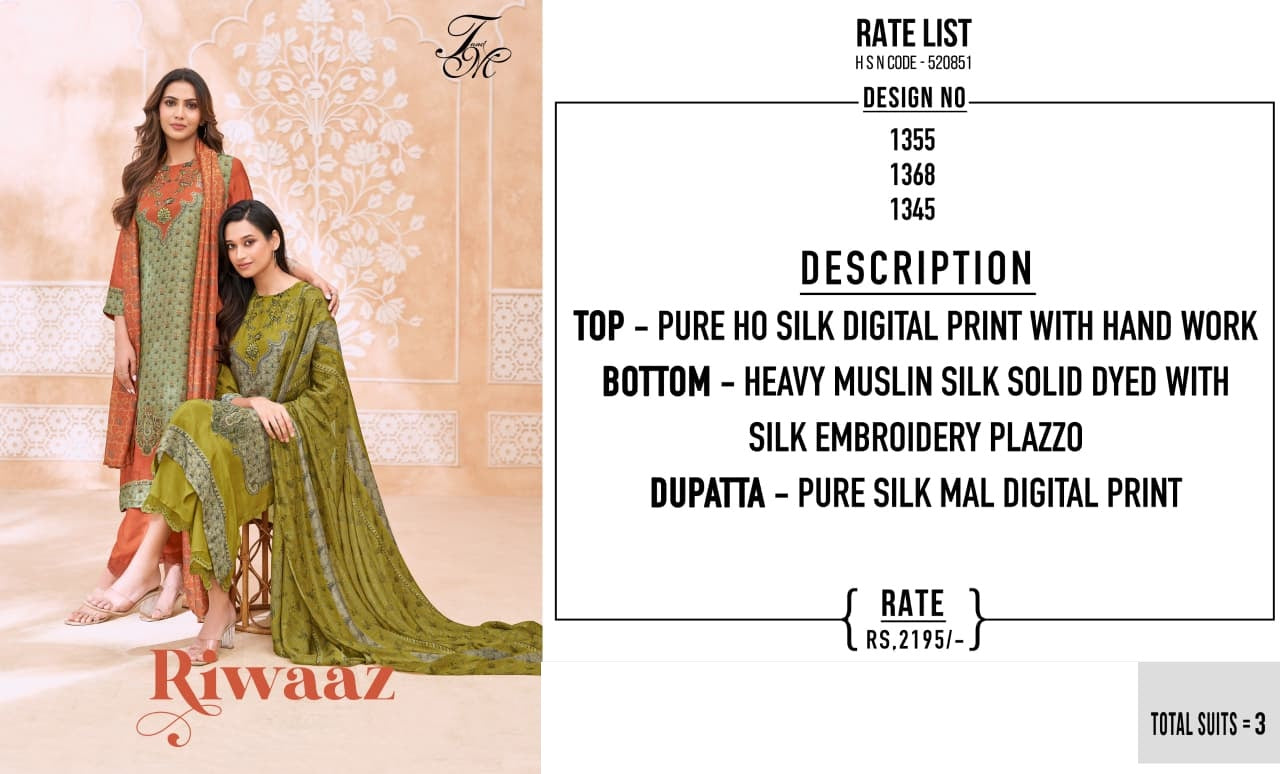 Riwaaz Tm Silk Pant Style Suits Wholesale Rate