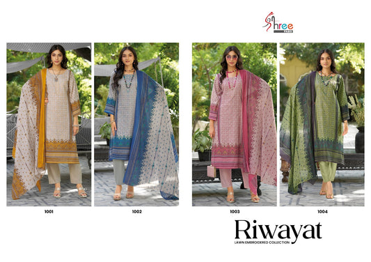 Riwayat Lawn Embroidered Collection Shree Fabs Lawn Cotton Karachi Salwar Suits Wholesale