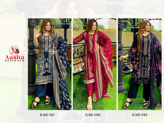 Riwayat Premium Embrodered Lawn Collection Aasha Designer Cotton Karachi Salwar Suits Wholesaler